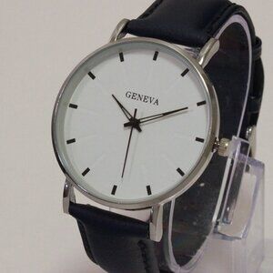Men's Minimalist Fashion Watch Silver Case White Dial Navy Blue Strap 40mm